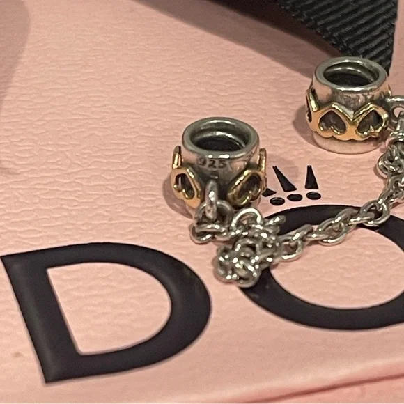 Pandora Two Tone Heart Safety Chain - Picture 8 of 8